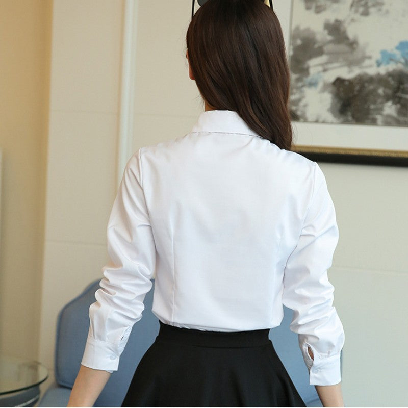 Korean Fashion White Shirt Women Autumn Short Sleeve Blouse Slim Office Lady Tops Women's Shirt S-5XL Student Shirt Women's Wear