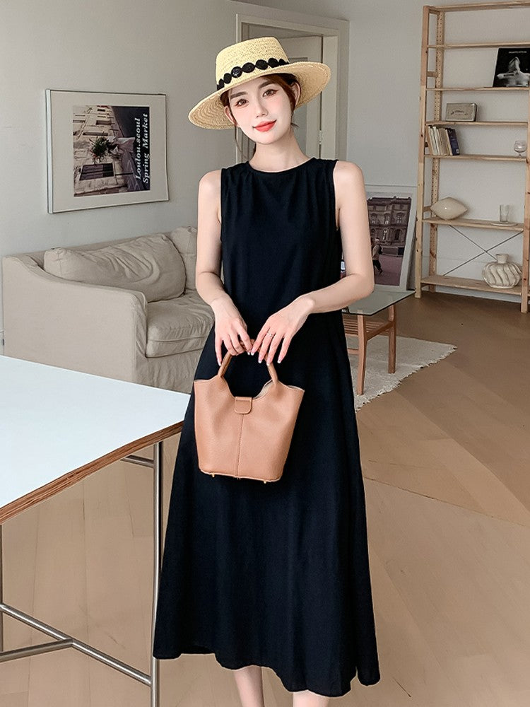 NYFS 2025 Summer New Korea Woman Dress Vestidos Robe Elbise Loose Plus Size Solid Sleeveless Backless Long Dress L-4XL