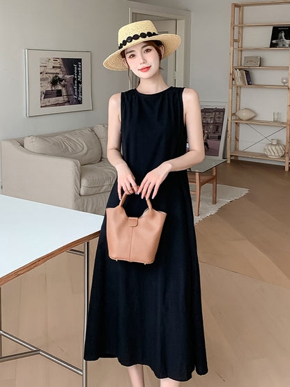NYFS 2025 Summer New Korea Woman Dress Vestidos Robe Elbise Loose Plus Size Solid Sleeveless Backless Long Dress L-4XL