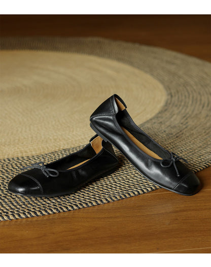 Mary Jane Women Loafers Hand Stitch Casual Streetwear Ballet Flats Soft Sole Solid Color Women Shoes Comfy Round Head Bow Shoes