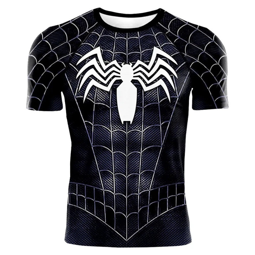2025 summer new men's compression T-shirt Spider role play short sleeve T-shirt elastic superhero top fitness activewear