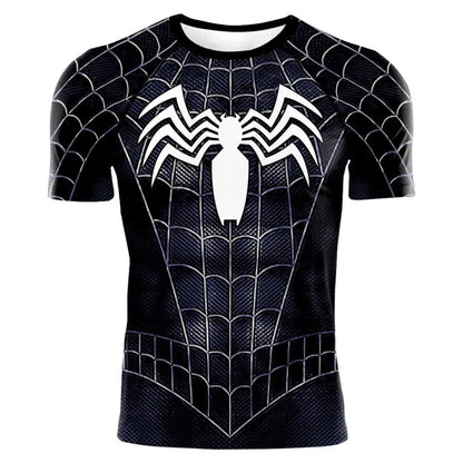 2025 summer new men's compression T-shirt Spider role play short sleeve T-shirt elastic superhero top fitness activewear