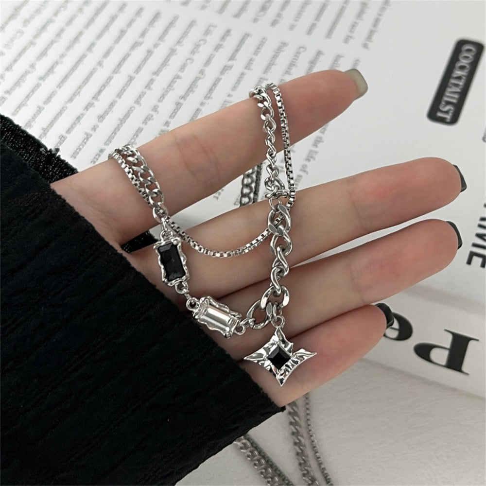 Colar de Hip Hop Zircon Star Camada Dupla Masculino Feminino Tendência Charme Aço Titânio Pingente Corrente Unissex Joias Atacado