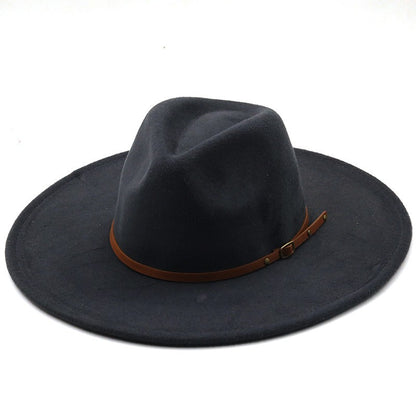9.5cm Wide Brim Fedora Hats with Brown Belt Autumn Winter Women Party Top Hat Men Jazz Retro Cowboy Felt Cap Panama Sun Hat