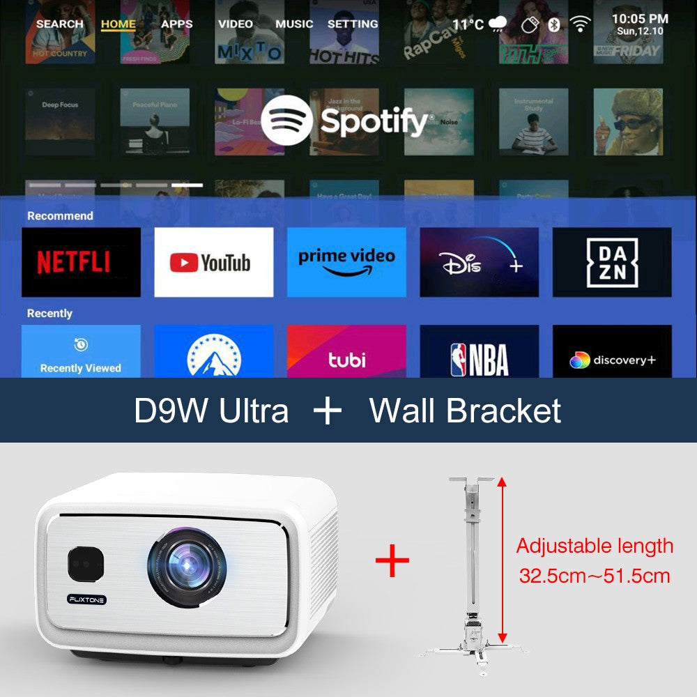 Projetor FlixTone D9W Ultra 3000 ANSI Full HD 1080P para Filmes Android WiFi 6 Home Theater Projetor Beam para Vídeos ao Ar Livre