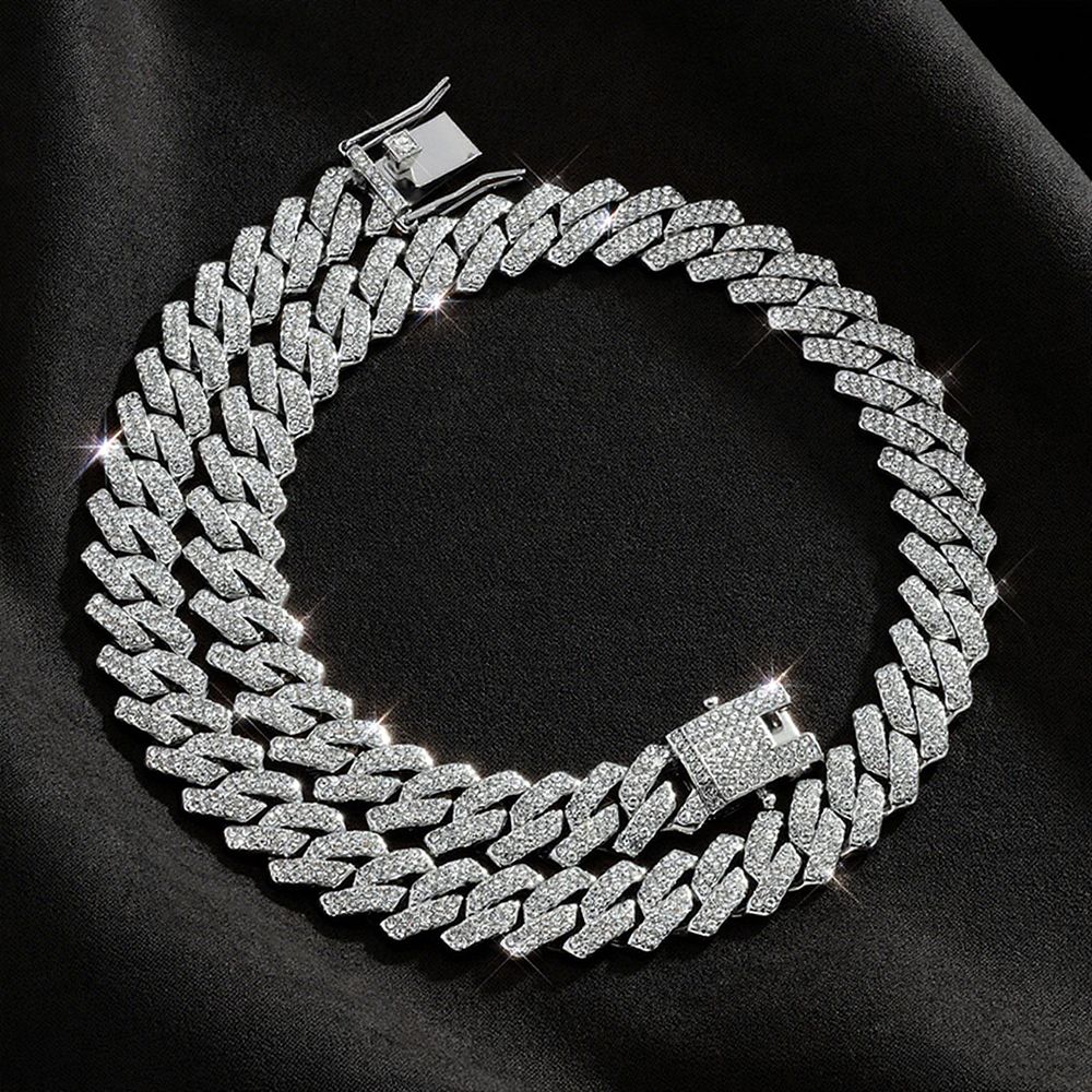Moda Hip Hop Quadrado 14MM Corrente Cubana Colar Masculino Cor Dourada Feminino Strass Cravejado Corrente Cubana Joias Punk Presente