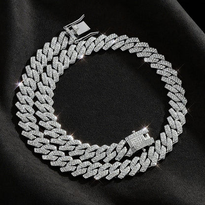 Moda Hip Hop Quadrado 14MM Corrente Cubana Colar Masculino Cor Dourada Feminino Strass Cravejado Corrente Cubana Joias Punk Presente