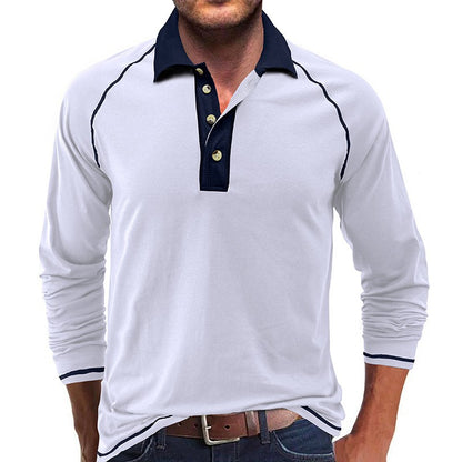 American Men's Autumn Long Sleeve Lapel Henley T-shirt POLO Basic Shirt  Mens Tops