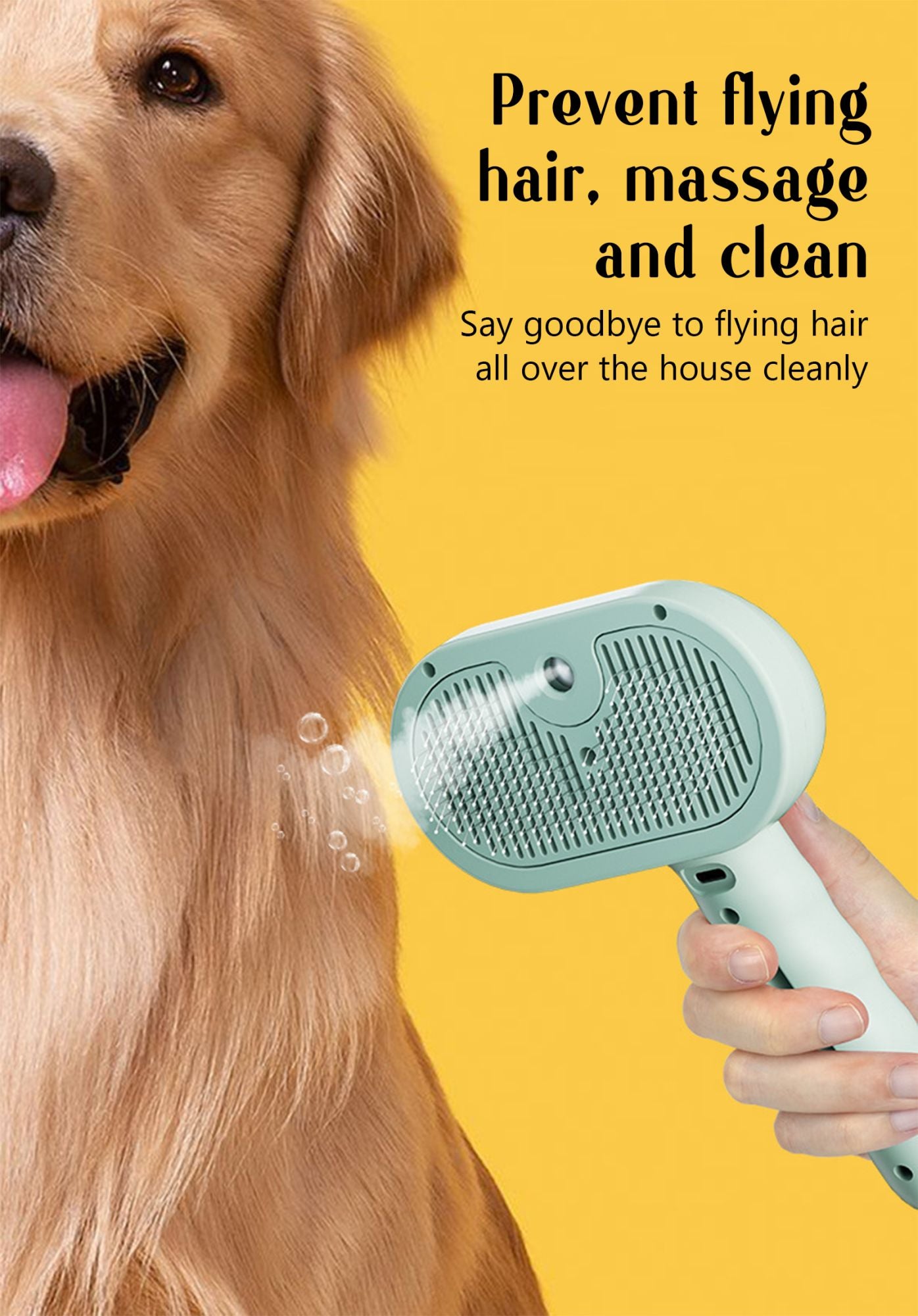 Pente a vapor para cães, escova de massagem para animais de estimação, carregamento USB, cabeça redonda segura, dentes macios, pente universal para remoção de pelos para cães e gatos