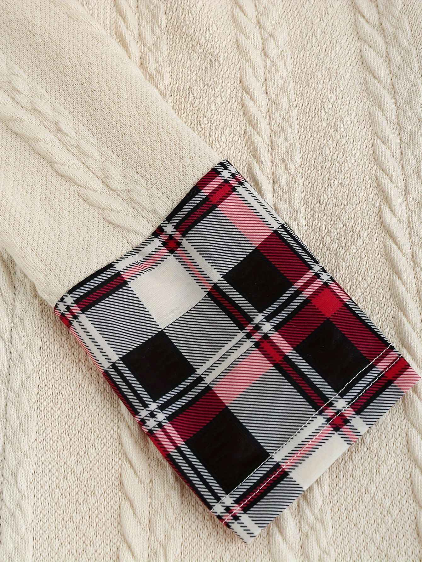 Knitted hooded dress plaid print stitching fake buckle high waist long sleeve A-line dress female