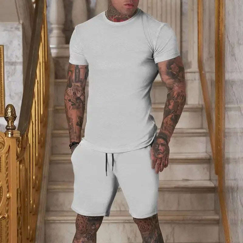2025 Fashionable and casual summer outdoor sports suit men's breathable T-shirt shorts casual and fashionable two-piece set