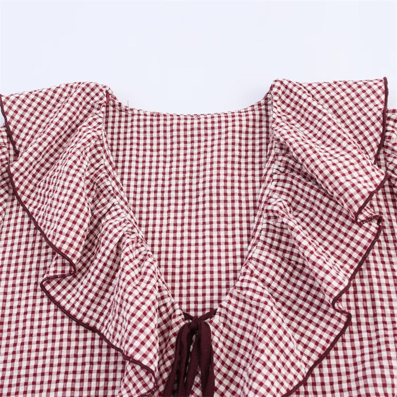 Women's Shirt Fall 2025 New Red Check Long Sleeve Stacked Decoration Pastoral Collegiate Shirt Casual Fashion Lively Personality