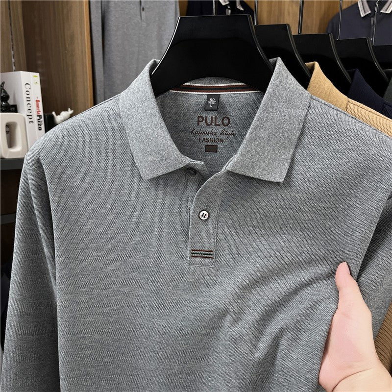 100Cotton High-Quality Men's Polo Shirt Placket Embroid Breathable Long Sleeve Autumn Lapel T-Shirt Business Casual Menswear