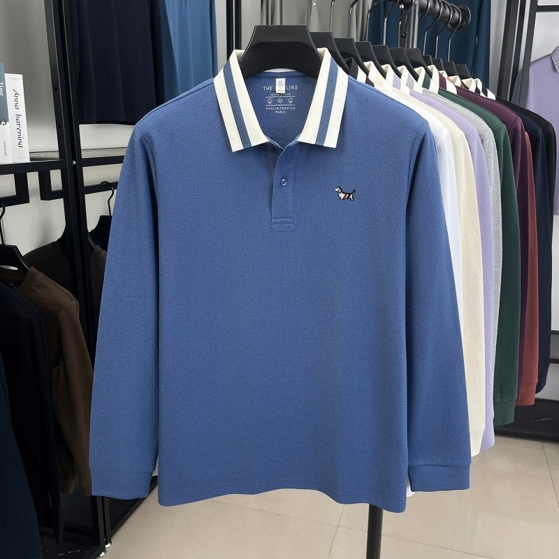 Men's 100% Cotton Original Design Printed Long Sleeved Polo Shirt Spring Autumn Simple Fashion Business Lapel T-shirt Men's Wear