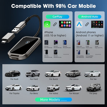 2 in 1 Wired to Wireless Carplay Android Auto Mini Box Dongle Wireless Carplay Adapter For Toyota Mazda Chevrolet Ford Hyundai
