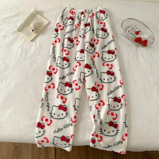 Yuguigou Flannel Sleeping Pants For Women Thickened Coral Fleece Pants For Autumn And Winter Cute Student Warm Plush Home Pant