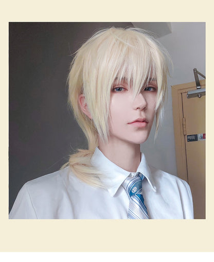 Peruca MEIFAN Sintética Curta para Cosplay Lolita Anime Masculina Cabelo Liso Masculino Fibra de Alta Temperatura Rosa Azul Louro Ombré Preto Peruca