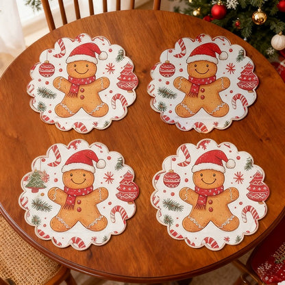 4pcs Christmas Placemats Dinner Table Cloth Plates Mat Resistant Table Mats Place Mat Christmas Party Tablecloth Decoration