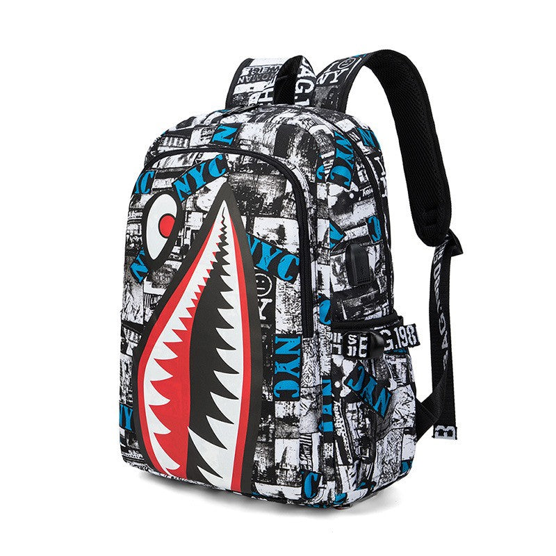 Mochila Infantil Estampa Tubarão Personalizada de Pano Oxford Impermeável Grande Capacidade Mochila Escolar Casual Presente para Crianças