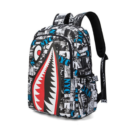 Mochila Infantil Estampa Tubarão Personalizada de Pano Oxford Impermeável Grande Capacidade Mochila Escolar Casual Presente para Crianças