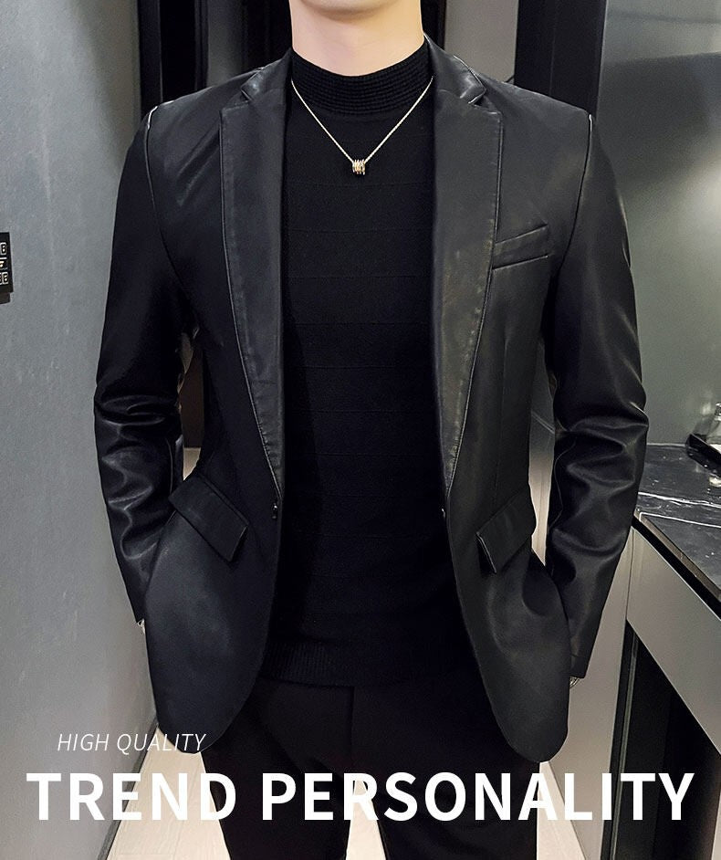 Fashion Men's Casual Leather Dress Suit Coat Male Fashion Business Casual Pu Blazers Jacket Casual Blazer Jackets Man Outerwear