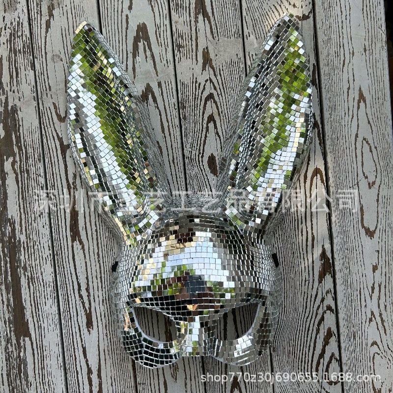 Disco Mirror Bunny Mask Sparkling Costume Accessory For Women Teens Halloween Party Rave Cosplay Glam Sexy Club Night Photo Prop