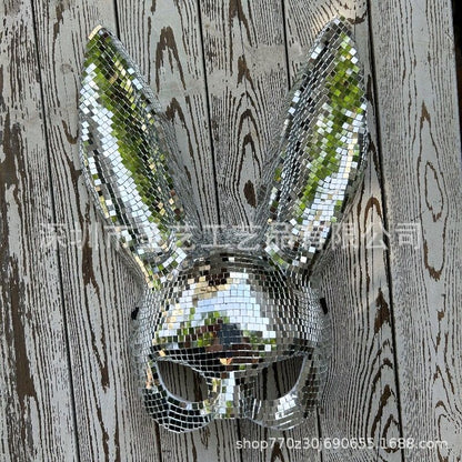 Disco Mirror Bunny Mask Sparkling Costume Accessory For Women Teens Halloween Party Rave Cosplay Glam Sexy Club Night Photo Prop
