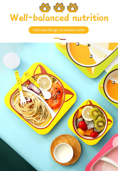 Baby Natural Bamboo Fiber Tableware Bowl Baby Feeding Plate Children Cute Cartoon Bowl Set