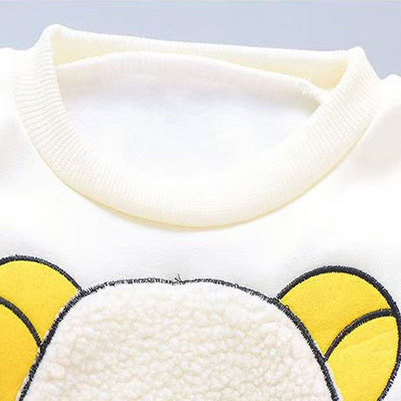 Boy Girl Winter Cartoon Set Baby Autumn Thick Warm Suit Infant Hooded Jackets+Pullovers+Pants 3Pcs Outfits Kids Fleece Clothes