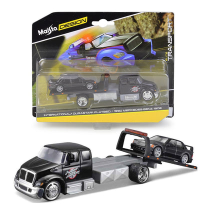 Maisto 1:64 International Durastar Flatbed Truck 1990 Mercedes Benz 190e 190 E Conjunto De Liga Realista De Reboque De Carro Modelo