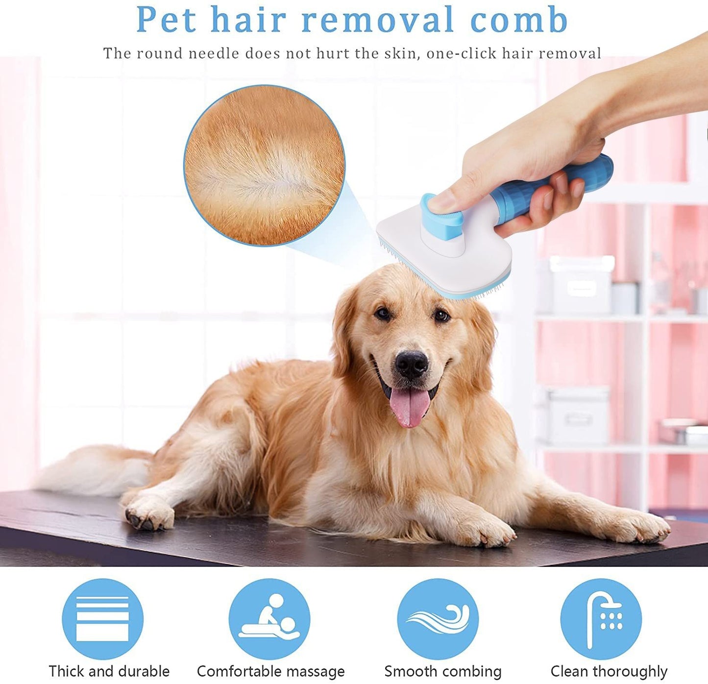 Escova Removedora de Pelos de Cães e Gatos Pente de Higiene e Cuidados para Cães de Pelo Longo Remove Pelos Escova de Banho para Cães Artigos para Cães