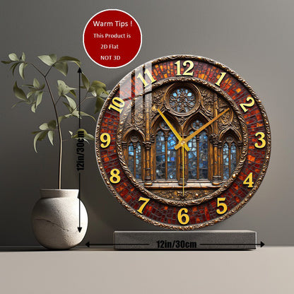 Tempered Glass Wall Clock Gothic Stained Glass Window Clock Suitable For Wall Decor or Tabletop Display Anywhere