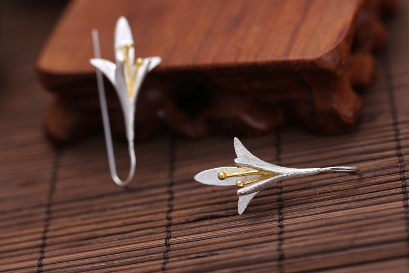 New Design Fashion 925 Sterling Silver Long Flower Earrings For Woman Girls Gift Statement Jewelry Pendientes