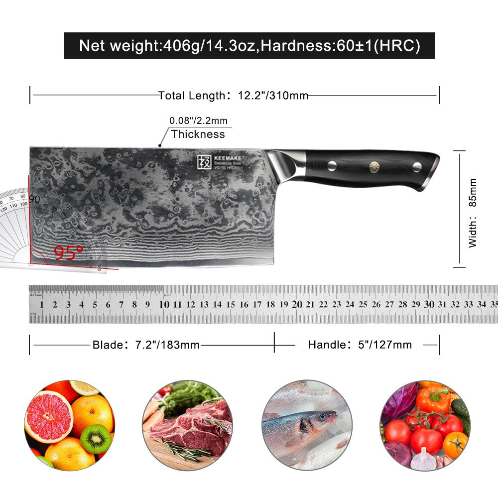 Conjunto de Facas de Cozinha KEEMAKE Design Faca de Utilidade Japonesa para Chef Faca de Corte de Aço Damasco de Alto Carbono para Vegetais e Carnes