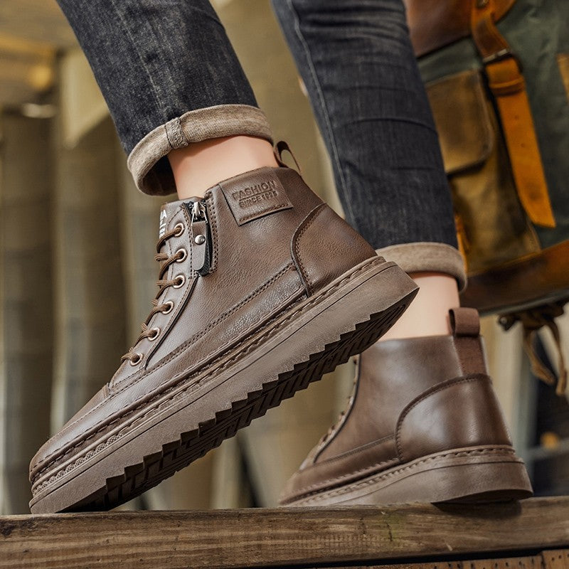 Men Boots Winter High Top Leather Shoes Fashion Cotton Shoes Fashion Ankle Boots Business Casual Outdoor Shoes Male Sneakers New