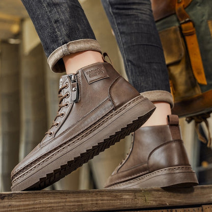 Men Boots Winter High Top Leather Shoes Fashion Cotton Shoes Fashion Ankle Boots Business Casual Outdoor Shoes Male Sneakers New