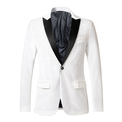 Spring Velvet Men Solid Color Temperament Suit Jacket Turndown Collar Long Sleeve Slim Fit Single Button Velvet Suit Coat