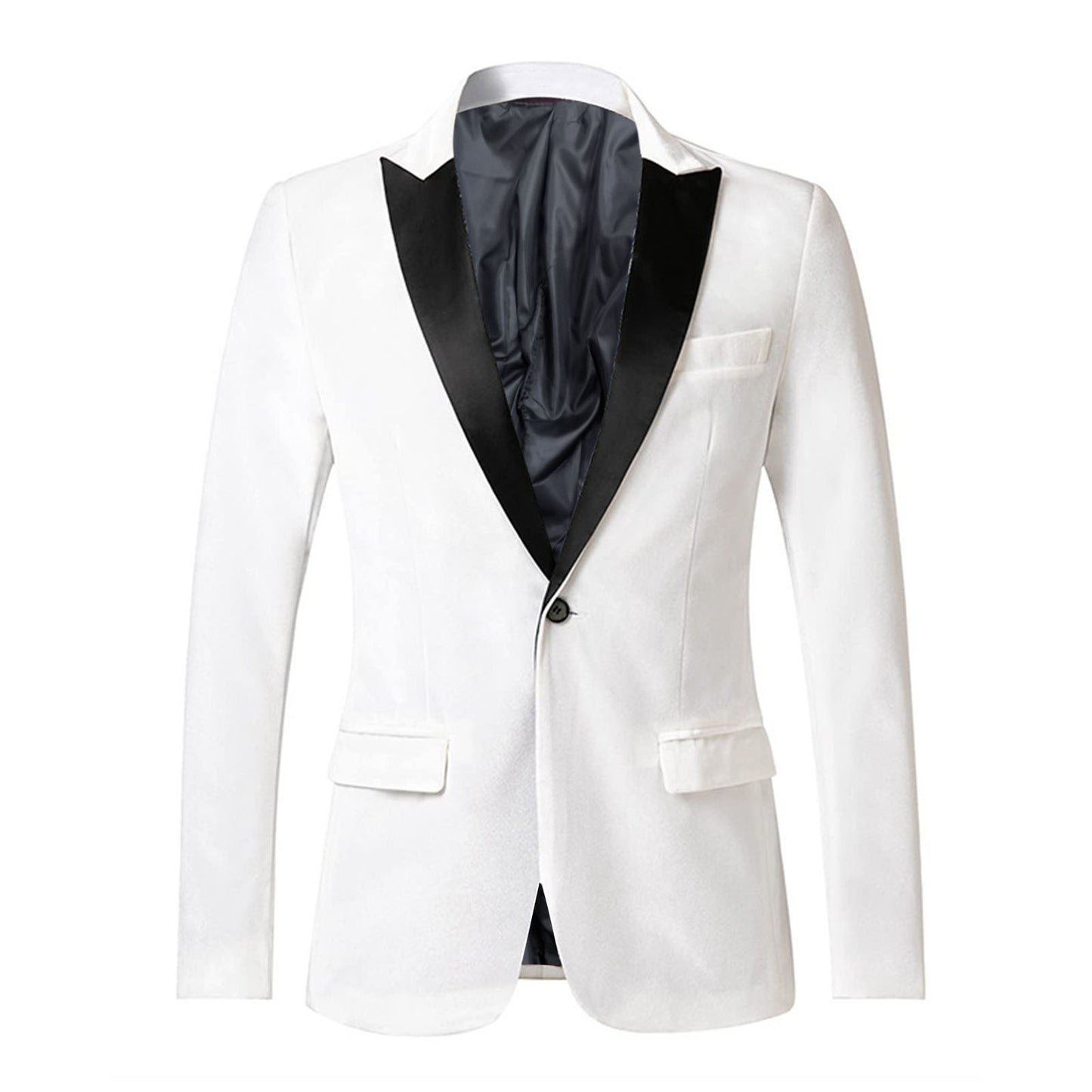 Spring Velvet Men Solid Color Temperament Suit Jacket Turndown Collar Long Sleeve Slim Fit Single Button Velvet Suit Coat