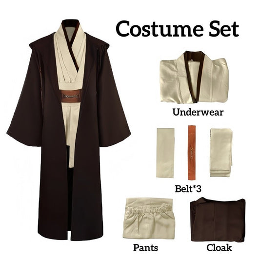Obi Wan Kenobi Men's Costume Robe Adult Male Jedi Knight Tunic Costume Hooded Uniform Full Set Halloween Cosplay Cloak