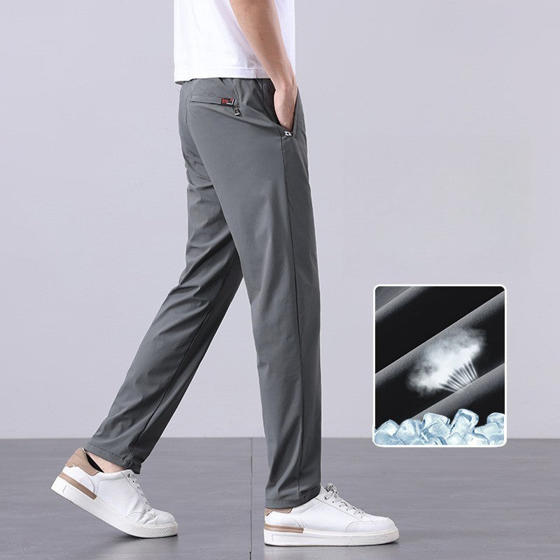 Summer New Men's Ice Silk Pants Korean Y2K All Match Elastic Sweatpants Office Business Casual Fashion Straight Suit Trousers