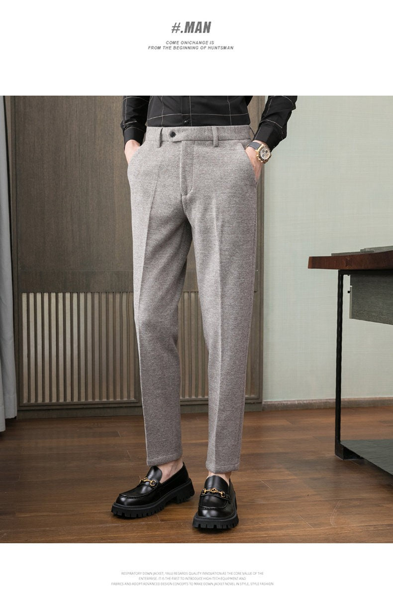 Calças masculinas casuais de mistura quente para outono e inverno, escovadas, design de cintura média, tamanhos 28-38.