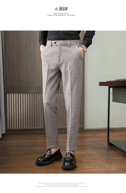 Calças masculinas casuais de mistura quente para outono e inverno, escovadas, design de cintura média, tamanhos 28-38.