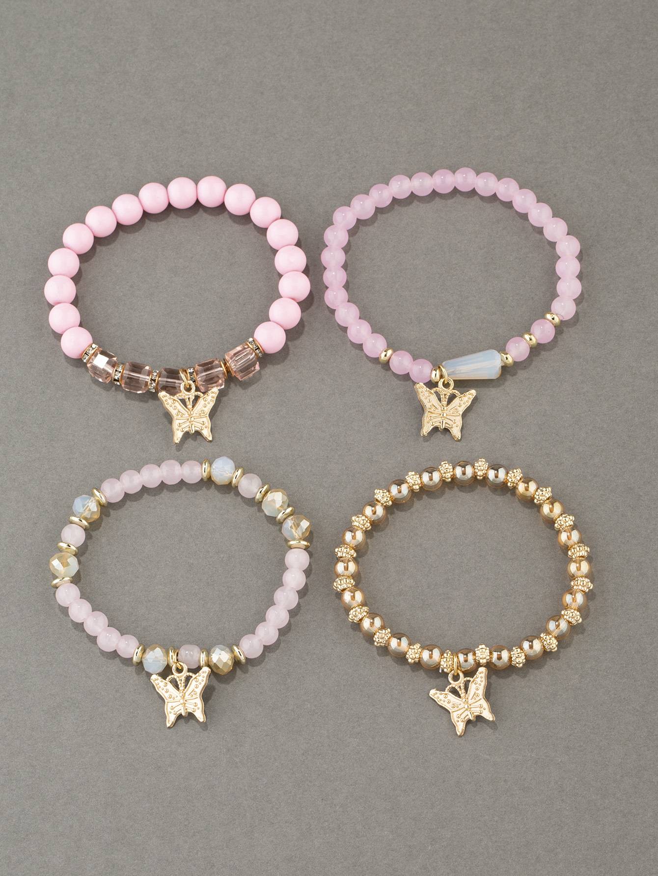 Conjunto de Pulseiras Femininas Boho com 4 Peças, Borboleta, Cristais e Miçangas, Joias da Moda, Presente para Festas