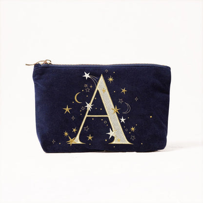 Alphabet Print Velvet Clutch Makeup Bag - Fashionable Cosmetic Pouch with Glittering Star Motif