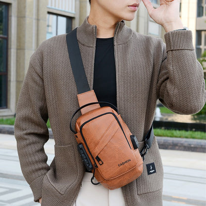 Men's Anti-Theft Crossbody Bag USB Charging Port Travel Chest Bag Waterproof Shoulder Messenger Bag for Outdoor Sports