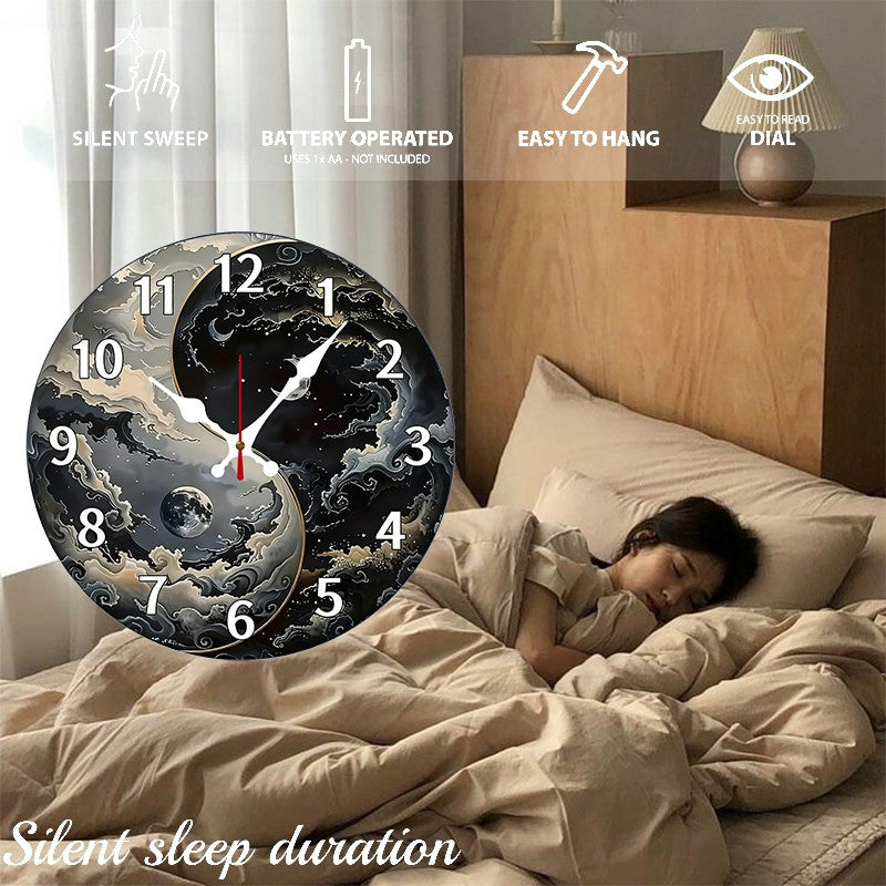 Fantasy Themed Wooden Round Silent Hanging Wall Clock, Suitable For Living Room, Office, Study Room, Bedroom, Home Decoration