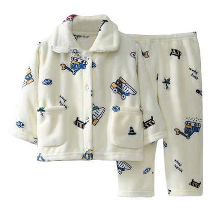 High Quality Coral Fleece Flannel Cute Cartoon Pattern Pajama Sets Boys and Girls Long Sleeve Warm Comfortable Winter Sleepwear