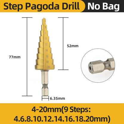 HSS Titanium Step Drill Bit High Speed Stepped Drill Set Saw Drill Tools Conical Stage Drill For Metal Wood 4-12 4-20 4-32mm