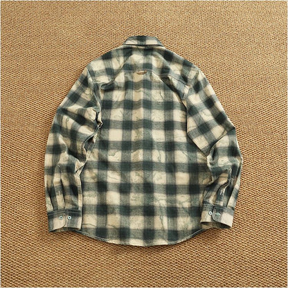 Autumn New Japanese Retro Long-Sleeve Lapel Plaid Cargo Shirt Men's Simple 100% Cotton Washed Pocket Casual Blouses Thin Coat