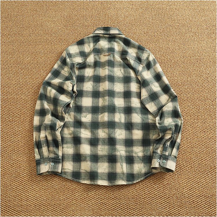 Autumn New Japanese Retro Long-Sleeve Lapel Plaid Cargo Shirt Men's Simple 100% Cotton Washed Pocket Casual Blouses Thin Coat